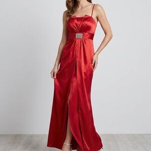Vintage 90s Aspeed Red Satin Maxi Gown Medium